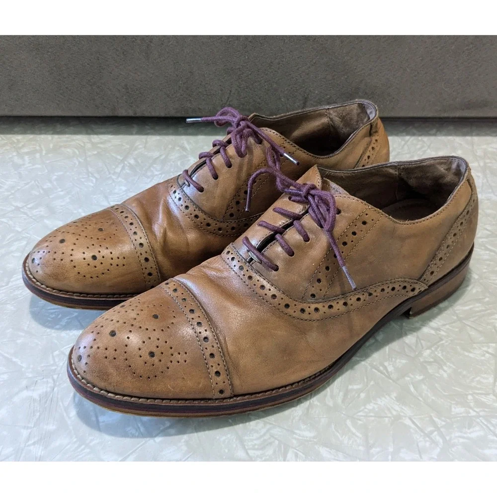 Johnston & Murphy‎ Conard Tan/Brown Leather Brogue Cap Toe Oxfords Size 8.5 M